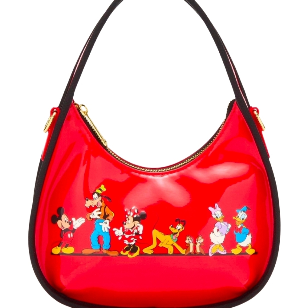 Loungefly Disney Mickey & Friends Walking Patent Crossbody Wallet Set NWT - Picture 4 of 7